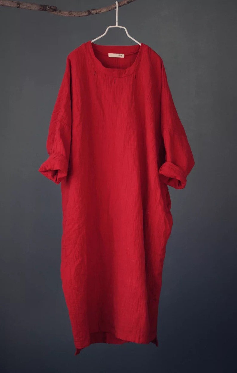 Oversized Dense Cotton Dress With Pockets | Etsy