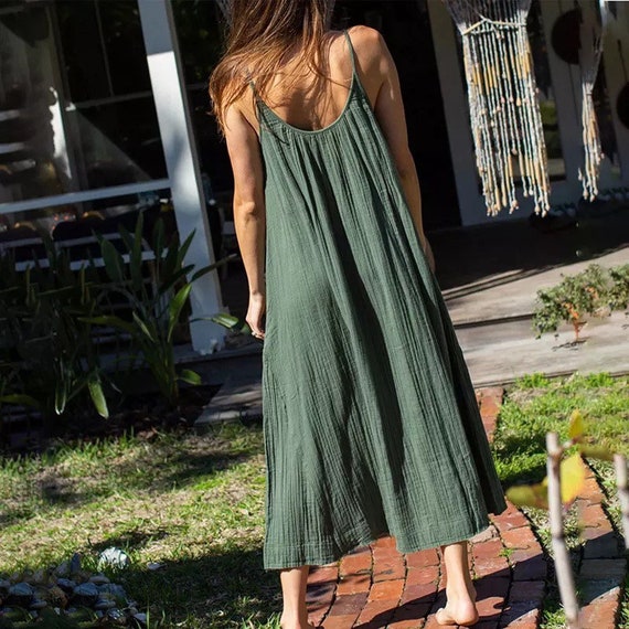 versus clearly harvest Gauze Spaghetti Long Dresses Casual Loose Fit / Beach Dress - Etsy
