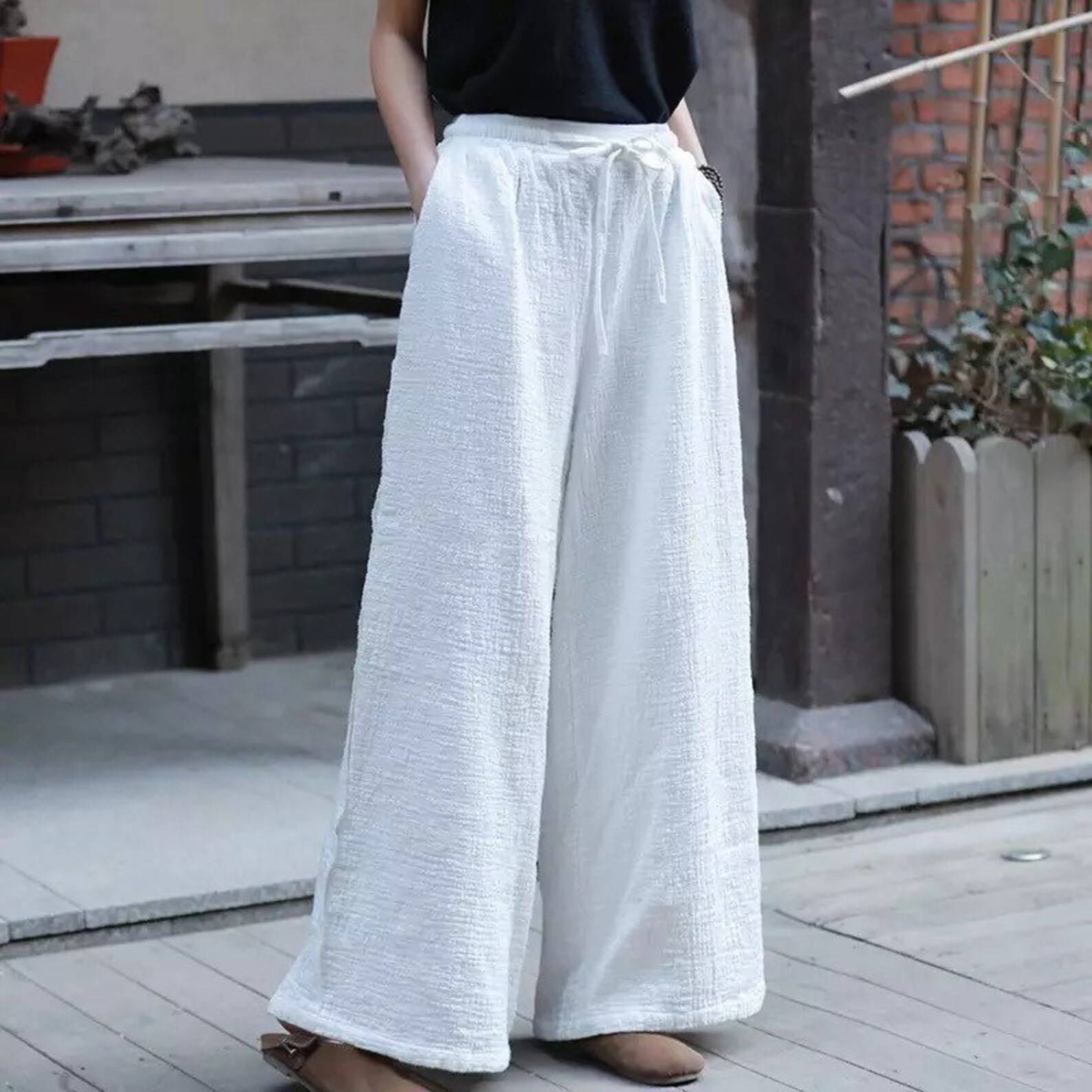 Wide leg breathable cotton beach/ casual pants gauze cotton Etsy