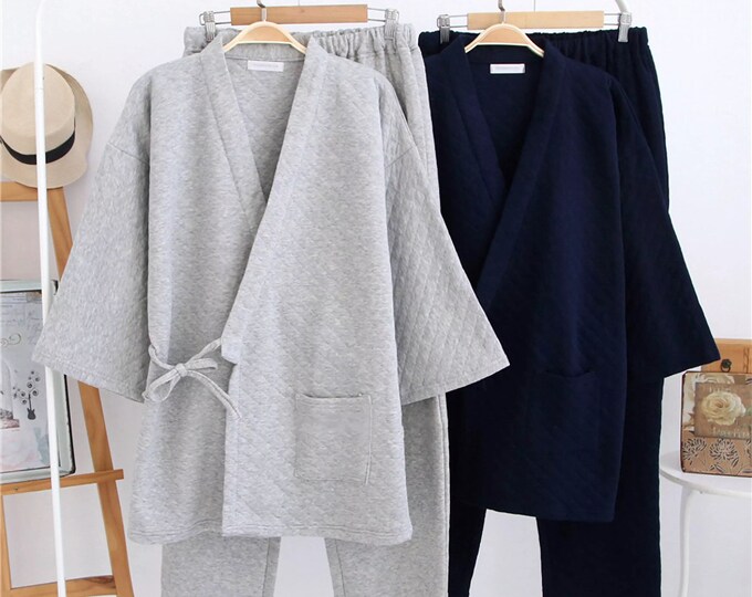 Quilted Thick Pajamas Set for Men Keep Warm Traditional Oriental