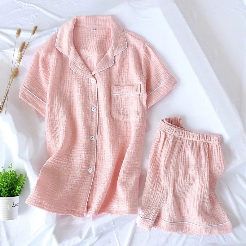 Summer Gauze Pajamas for Women Girls Soild Sleepwear Set Etsy
