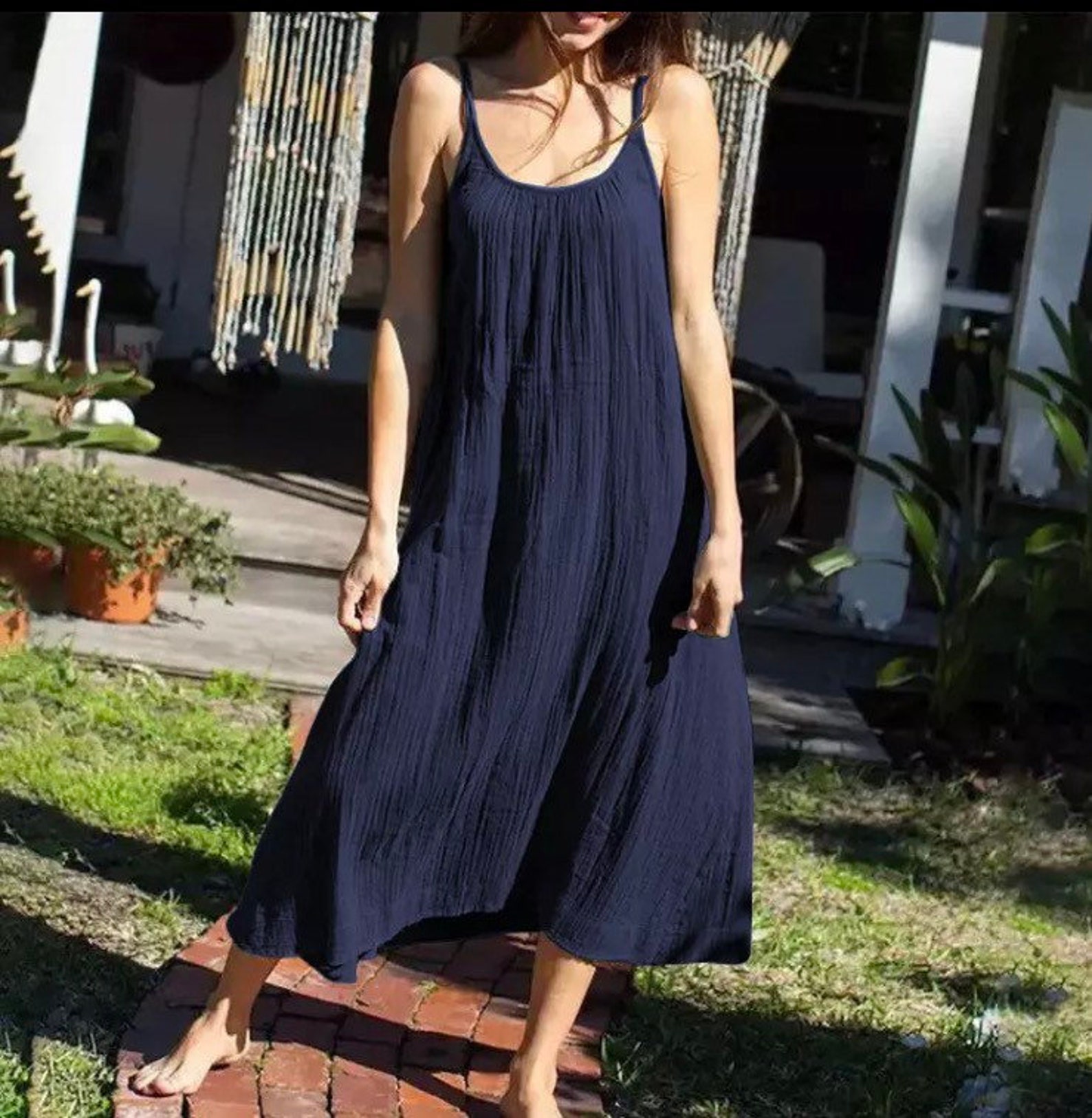 Gauze Spaghetti Long Dresses Casual Loose Fit / Beach Dress Etsy