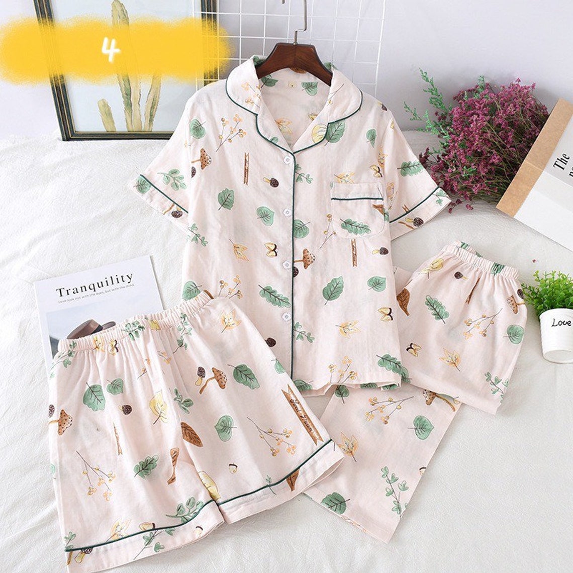 3Pcs Summer Muslin cotton Womens Pajamas Cotton Homewear Set | Etsy
