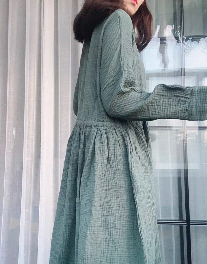 Oversized Double Gauze Long Sleeves Dress Etsy