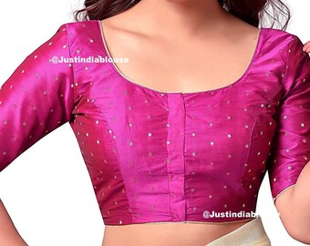Golden Art Silk Elbow Length Lace Sleeves New Indian Designer Readymade Blouse For Women Wedding Wear Saree Choli Top Tunic SariBlouse