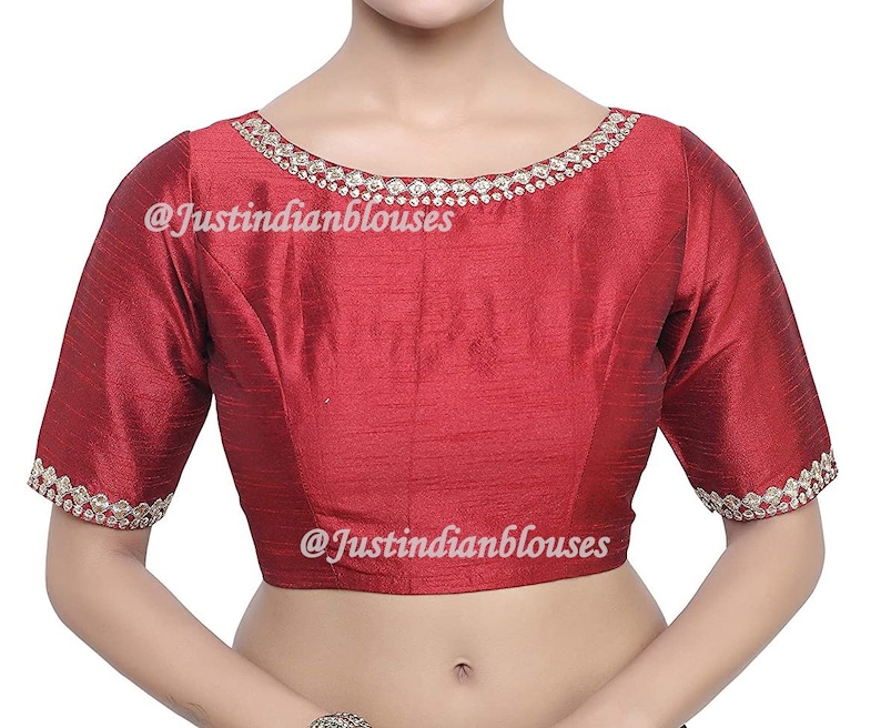 Sari Blouse Indian Saree Blouse Choli Ready made Saree Blouse Ready to Wear Blouse Maroon Dupion Silk /& Padded Blouse