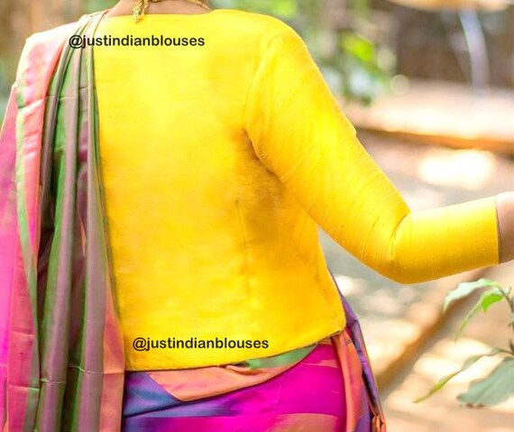 Readymade Saree Blouse,Ready to Wear Blouse,Dupion Silk Long Sleeves Sari Blouse 
