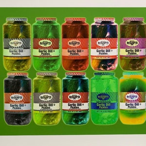 The Ba Tampte Pickle Jars - Jüdische Küche Pop Art Druck auf Leinwand von Murray A Eisner, 18x24.