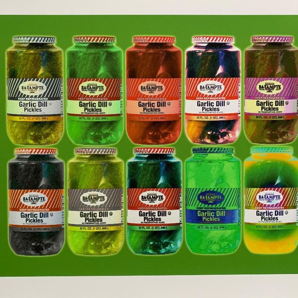 The  Ba Tampte Pickle Jars - Jewish Kitchen Pop Art print on canvas by Murray A Eisner, 18x24.