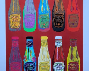 Heinz Tomato Ketchup - Pop Art print on canvas, created  by Murray A Eisner, 18x24. Colorful Wall Decor.