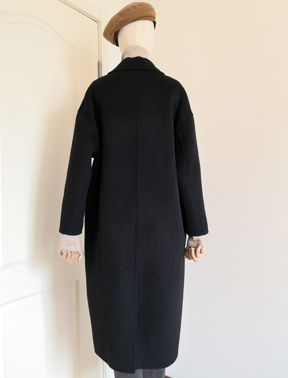 Winter Wool Coat Minimalist Black Overcoat Women Cashmere Long | Etsy