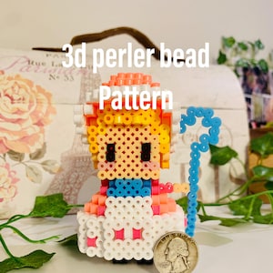 3d perler bead Bo peep pattern, Perler bead pattern, easy perler bead pattern, 3d perler bead, toy story diy, Perler bead ideas, Perler bead