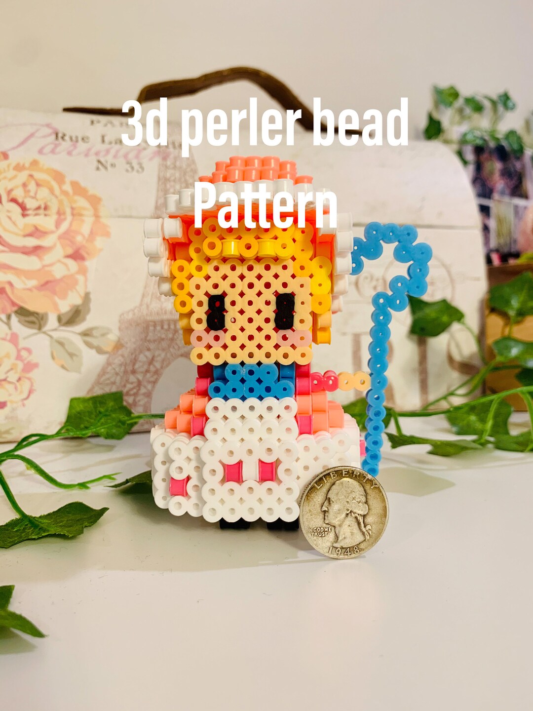 3d Perler Bead Bo Peep Pattern, Perler Bead Pattern, Easy Perler Bead Pattern, 3d Perler Bead