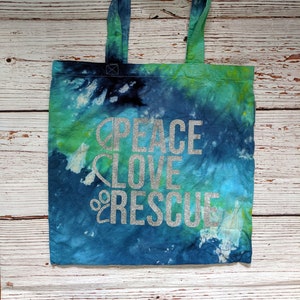Peace Love Rescue tie dye canvas bag