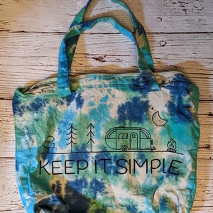 Tie Dye Heavy Canvas Zippered Tote Bag with Inside Zippered Pocket | Camping | Keep It Simple