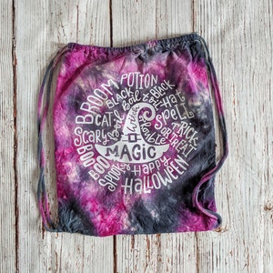Halloween Witch Pumpkin Haunted Tie Dye Drawstring Canvas Bag