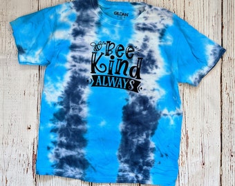 Medium Youth Shirt Bee Kind Always Blue Tie Dye