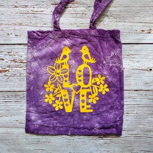 Love purple tie dye canvas bag