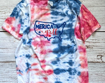 Youth Small Tie Dye Patriotic Shirt Merica Y'all