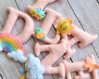 Personalized Felt Name Banner: Rainbow Nursery Decor