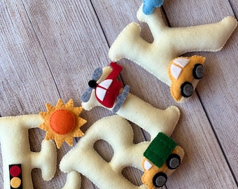 Personalized felt Name Banner-cars/name garland/kids room decor/nursery sign/nursery wall art/baby shower gift/birthday gift/nursery decor