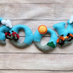 Felt Name Banner/nursery decor/name garland/ vehicle decor/bikes/motor bikes/nursery sign/nursery wall art/baby shower gift/kids room decor