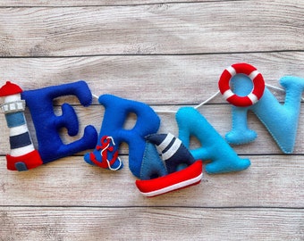 Felt Name Banner-nautical/nursery decor/name garland/name sign/nursery decor/nursery wall art/birthday gift/baby shower gift/kids room decor