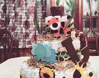 Safari Diaper Cake, Jungle Theme, Baby Shower Diaper Cake, Diaper Cake, Baby Shower Ideas, Baby Boy Diaper Cake, Baby Girl Diaper Cake