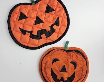 dessous de plat/plat chaud vintage en forme de citrouille Jack-O-Lantern