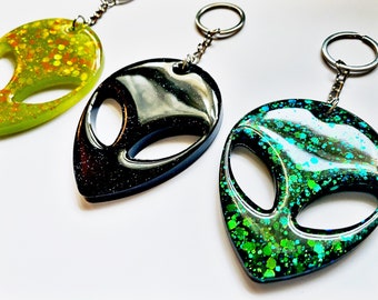 Glittery Gray Alien Head ~ Resin ~ Keychain ~Accessories