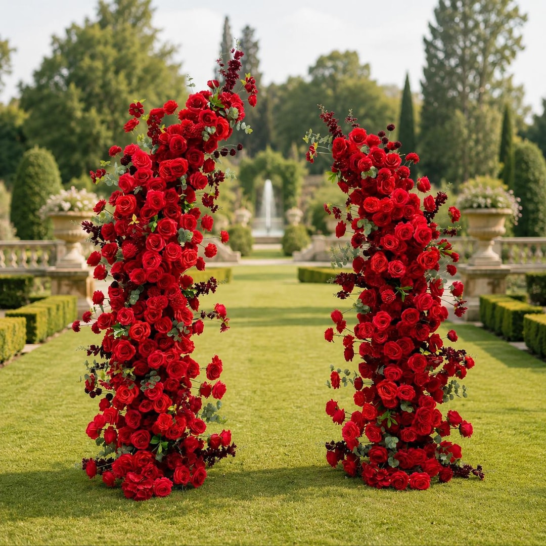 Flower Wall Backdrop [crimson Romance Red Rose Pillar Pair] for ...