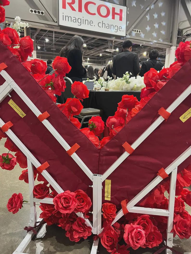 Flower Wall Backdrop [Ruby Heartgarden Rose Arch Frame] for Ceremony & Photo Booth, 6.5x6.5 ft image 7