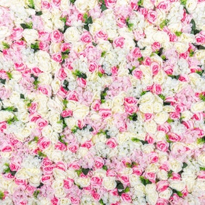 Rose Flower Wall Panel: Ivory & Pink Floral Photo Backdrop