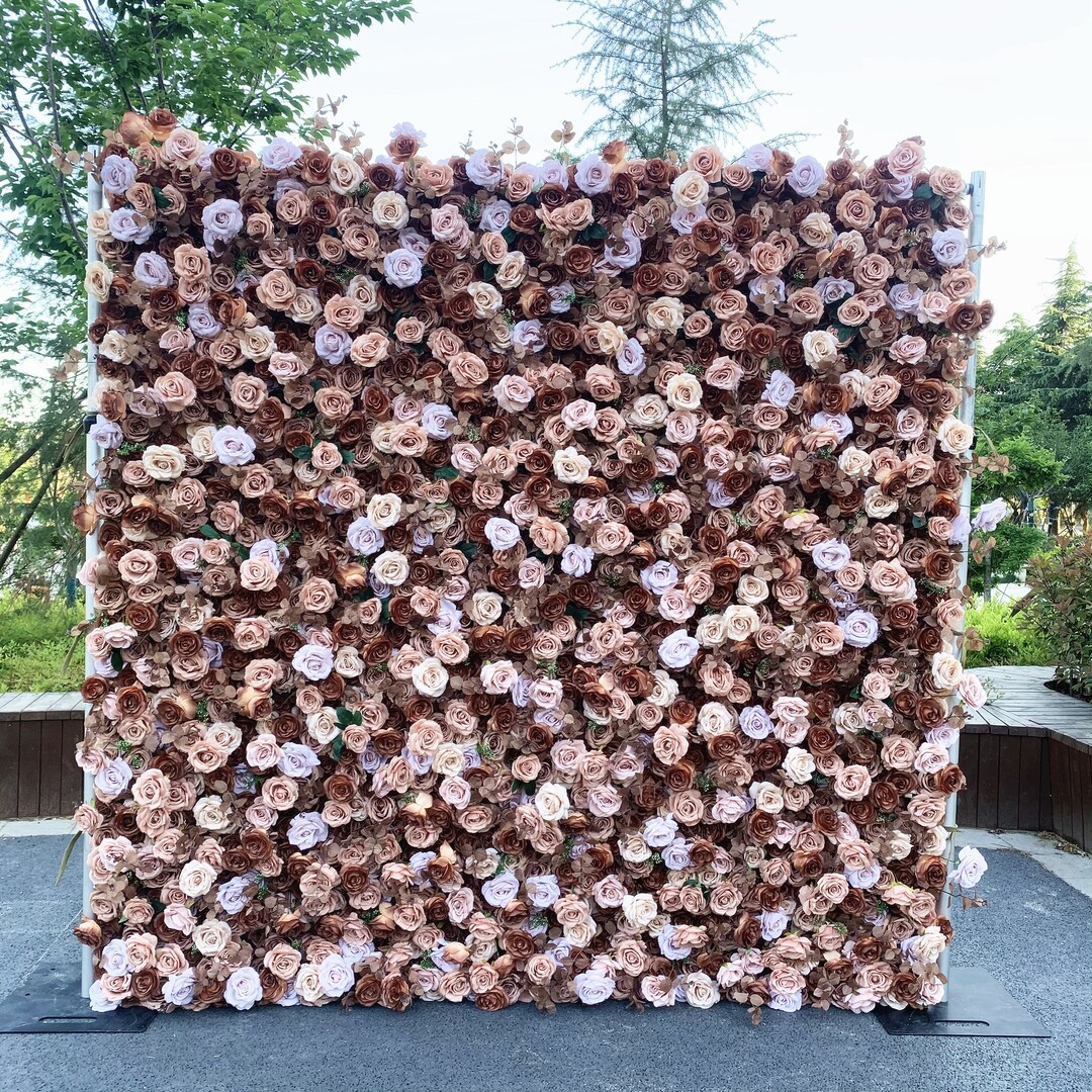 Coffee Brown Flower Wall Backdrop, Roll up Fabric Wedding Decor ...