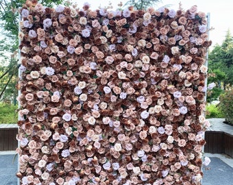 Coffee Brown Flower Wall Backdrop: Roll Up Fabric Wedding Decor