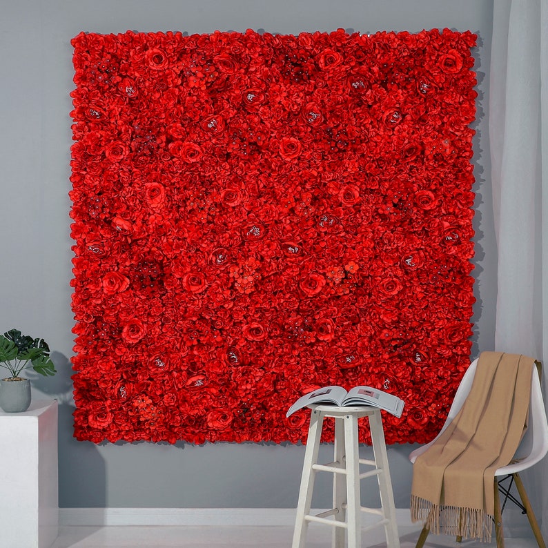 Big Sale 30% OFF Scarlet Red Flower Wall 3-D Artificial Flower Panel Home Shop Party Holiday Wall Decor Photo Backdrop Floral Wall Roses image 1