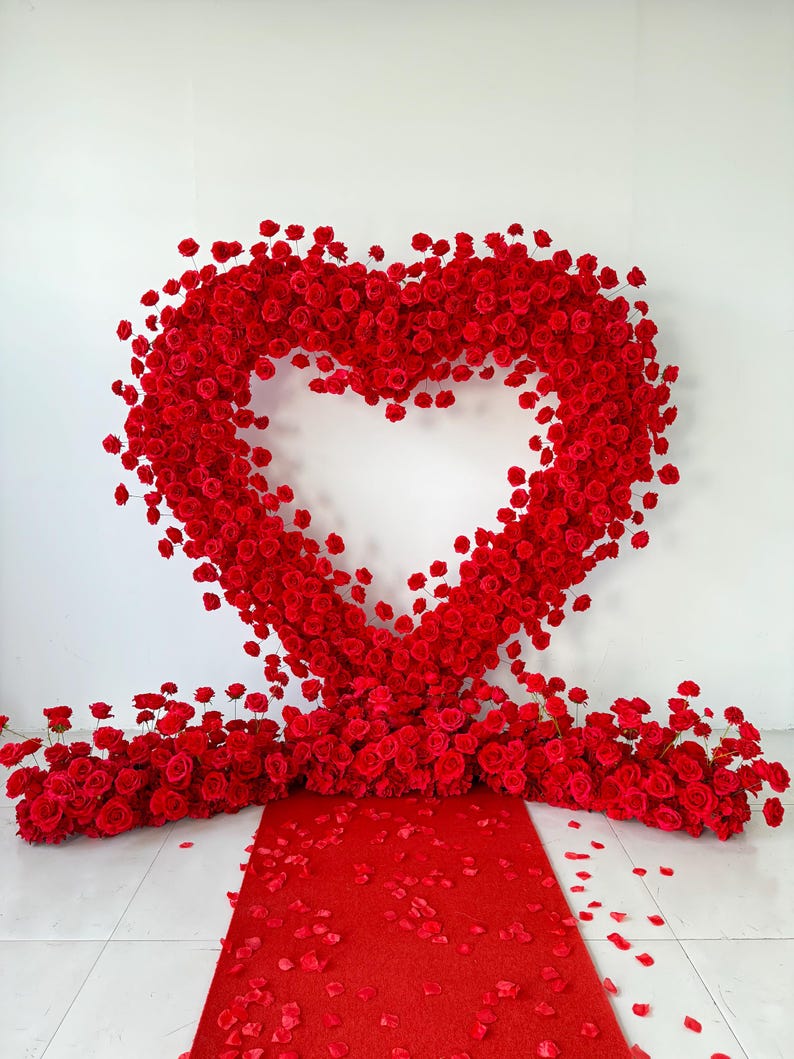 Flower Wall Backdrop [Ruby Heartgarden Rose Arch Frame] for Ceremony & Photo Booth, 6.5x6.5 ft image 5