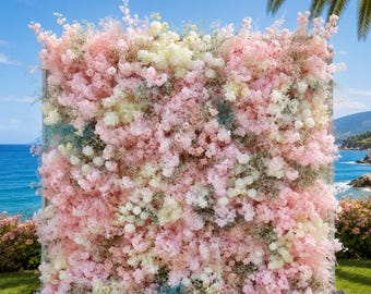 Flower Wall Backdrop [Coral Cloud Blossom Roll-Up Fabric Panel] for Ceremony & Photo Booth N8837