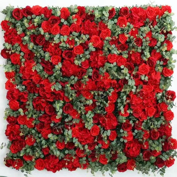 Big Sale 30% OFF!!! Ruby in Foliage  3D Artificial Flower Wall Panel Home Shop Party Wall Decor Photo Backdrop Setting Eucalyptus Red Rose