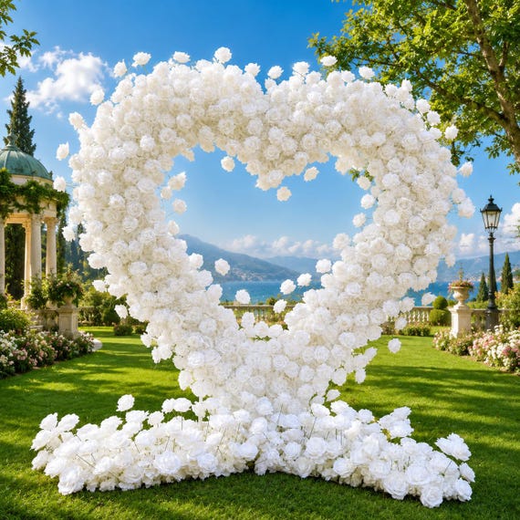 Heart Shaped Wedding Flower Arch Fabric base Flower Arrangement 6.5x6.5 ft, Ceremony Photo Booth Backdrop | 50% Return Refund Option