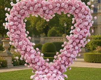 Flower Wall Backdrop [Blush Sweetheart Pink Rose Arch Frame] for Ceremony & Photo Booth, 6.5x6.5 ft