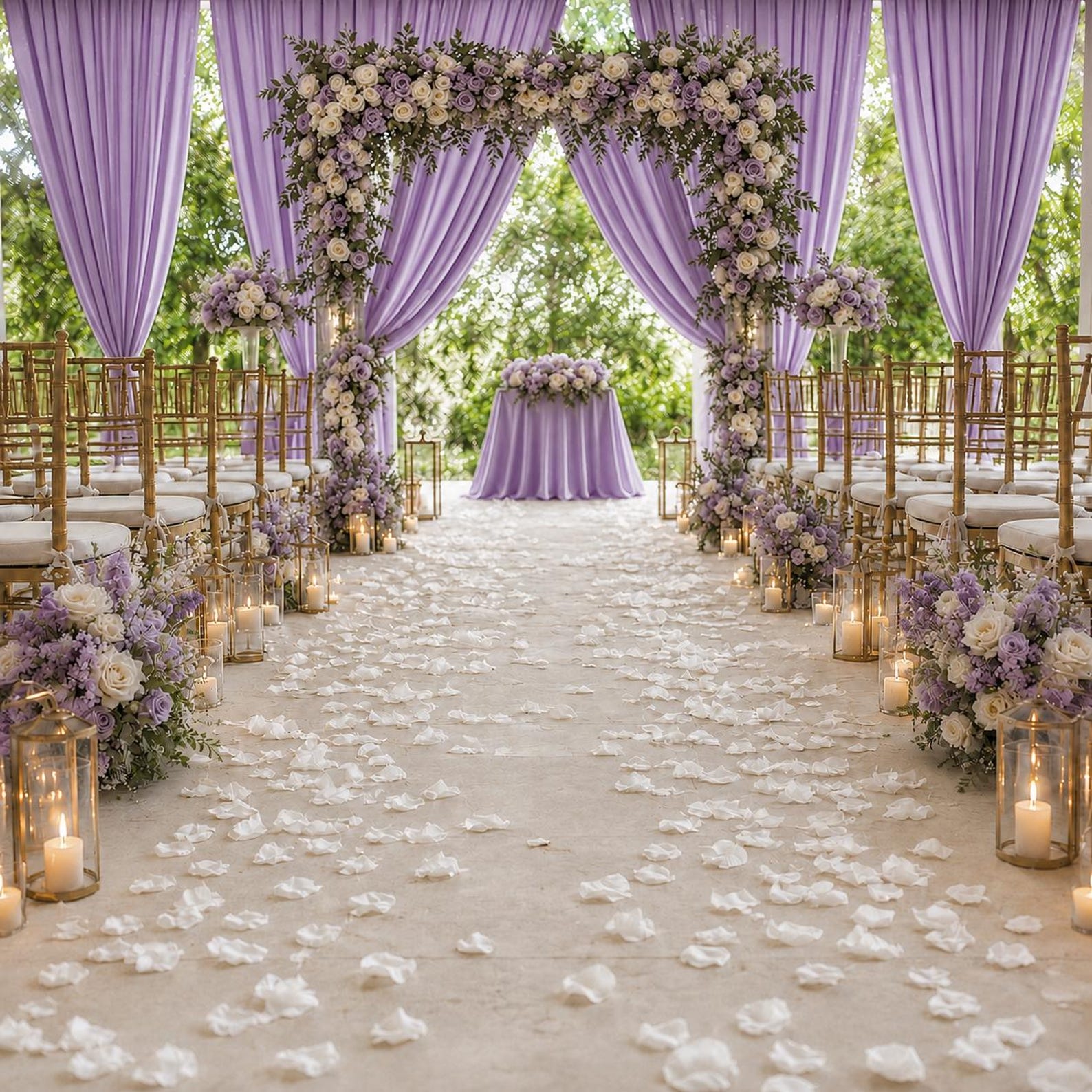 Purple-themed wedding ceremony supplies - purple wedding arch, backdrop, drapery set