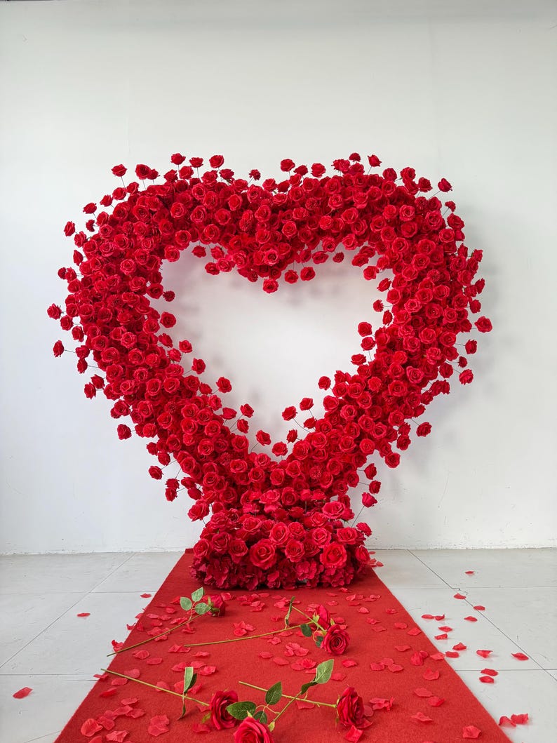 Flower Wall Backdrop [Ruby Heartgarden Rose Arch Frame] for Ceremony & Photo Booth, 6.5x6.5 ft image 2