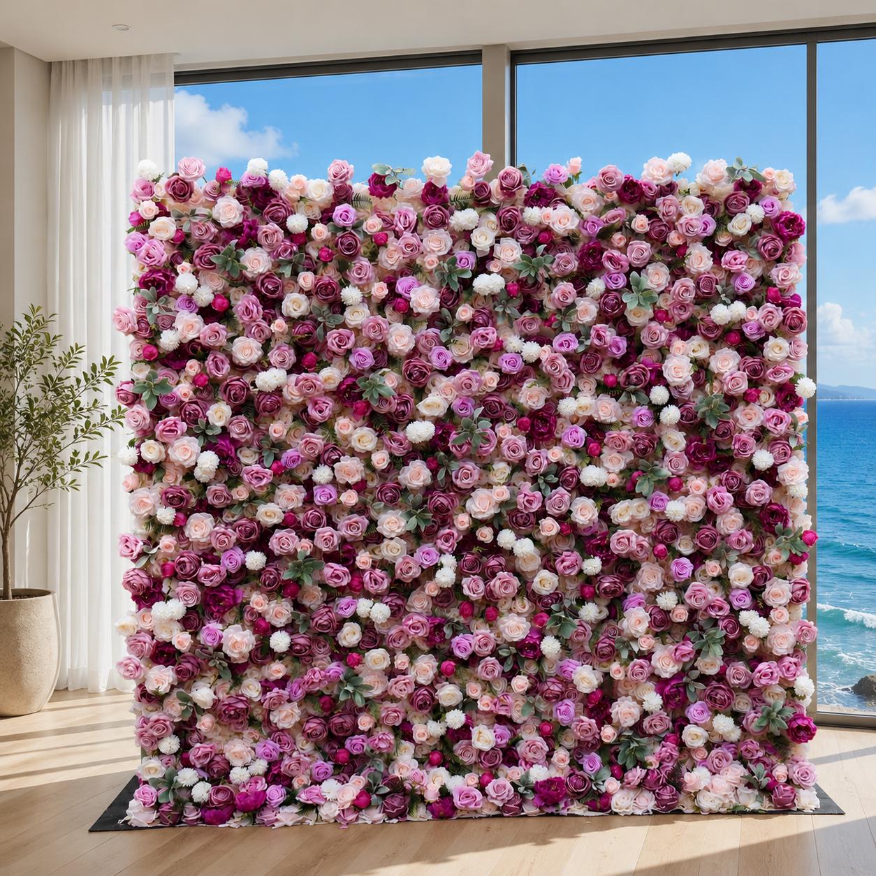 Flower Wall Backdrop [mauve Rosecloud Lavender Ivory Roll-up