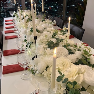 US Seller! Flower Garland, Table Runner, Pole Wrap, White Rose, Wedding Decor, Flower  Wrap,  Multi-Section Choice Size Adjustable