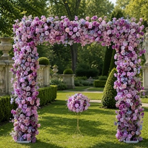 Purple Rose Fabric Flower Arch 8x8 ft, Artificial Ceremony Flowers, Wedding Reception Party Stage Decor US Seller | 50% Return Refund Option