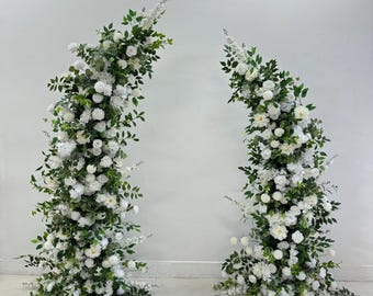 Freestanding White Rose & Greenery Wedding Decor | Horn Shape 6ft, 7ft