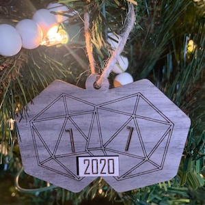 Wood 2020 Critical Failure Dice Ornament/ Nat 1/ D&D Ornament
