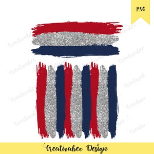 May include: Red, white, and blue glitter paintbrush strokes in a vertical and horizontal pattern. The colors are reminiscent of the American flag.