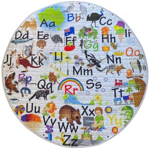 Alphabet with Australian Native Flowers and Animals Play Mat, Picnic Blanket - Baby, Toddler, Baby Shower Gift - Educational - Toy Bag